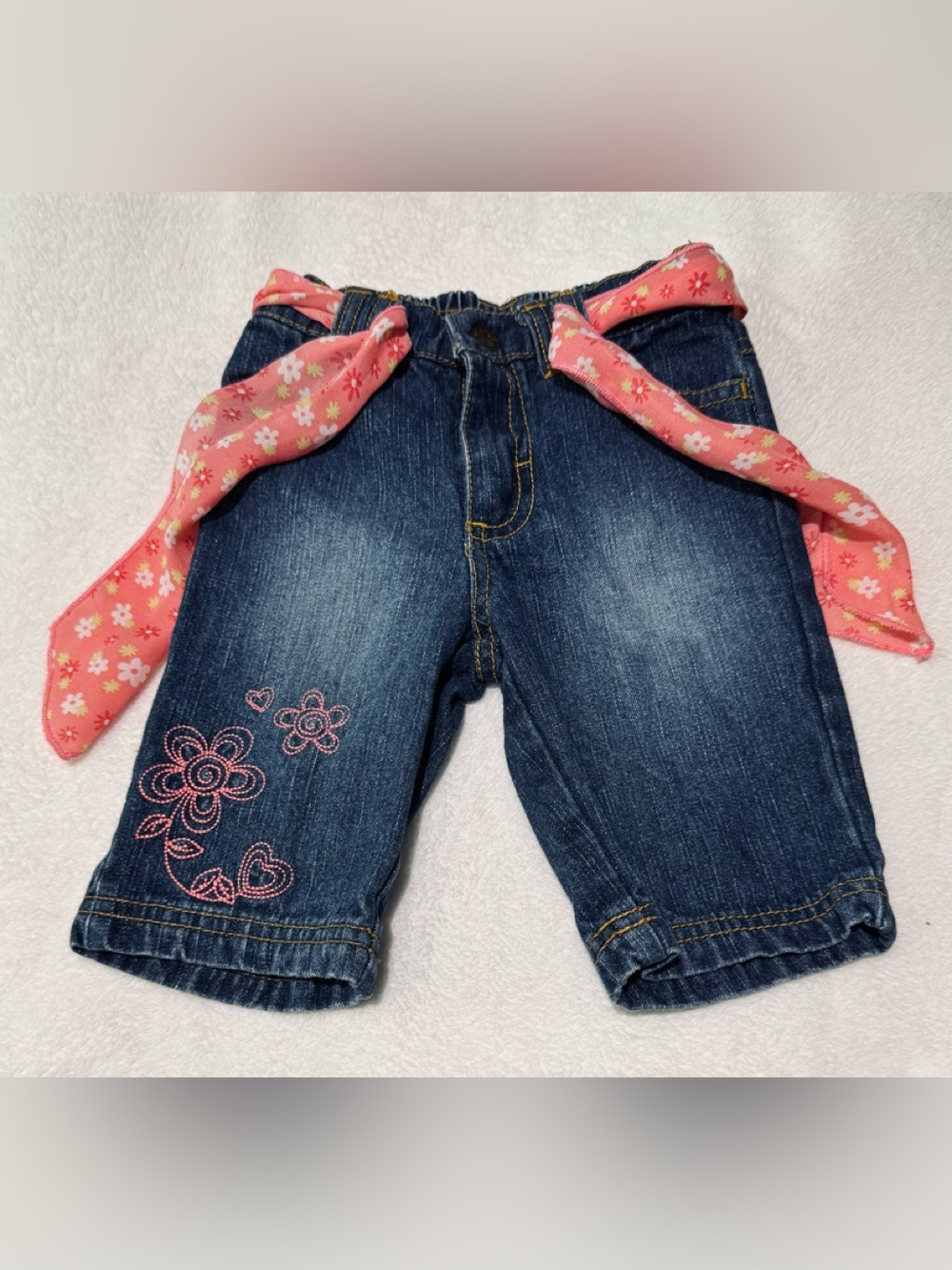 Vintage Girls Kids Headquarters Blue Denim Capris Jeans Size 12Months